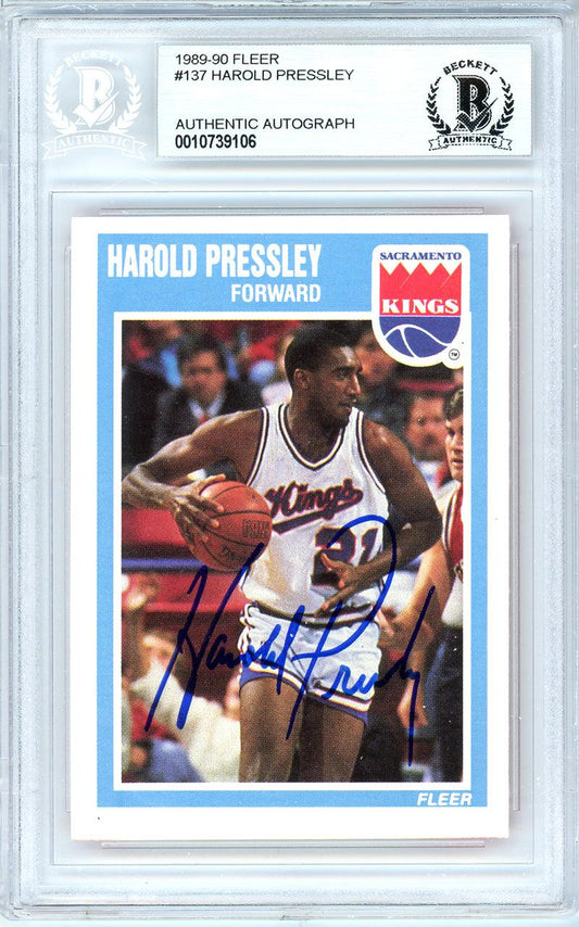 Harold Pressley Autographed 1989-90 Fleer Card #137 Sacramento Kings Beckett BAS #10739106