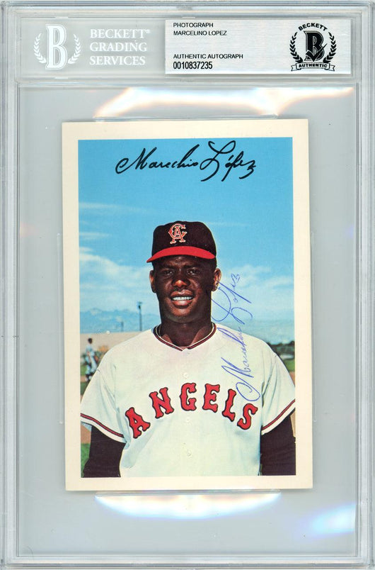 Marcelino Lopez Autographed 1966 Dexter Press 4x6 Photo California Angels Beckett BAS #10837235