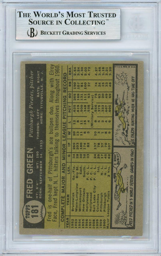 Dick Green Autographed 1961 Topps Card #181 Pittsburgh Pirates Beckett BAS #10838632