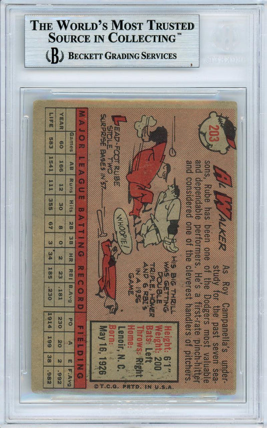Al "Rube" Walker Autographed 1958 Topps Card #203 Brooklyn Dodgers Beckett BAS #10982224