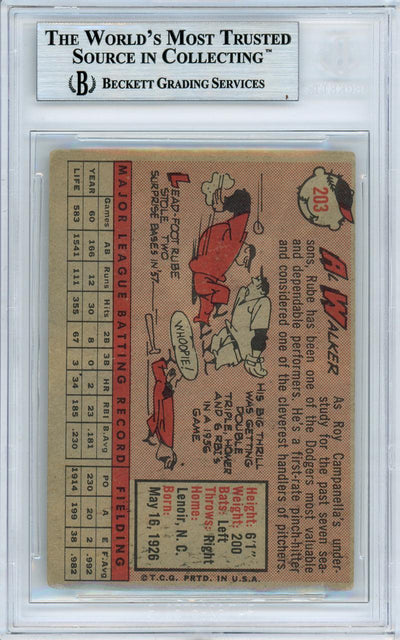 Al "Rube" Walker Autographed 1958 Topps Card #203 Brooklyn Dodgers Beckett BAS #10982224