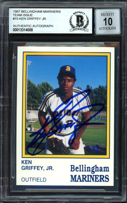 Ken Griffey Jr. Autographed 1987 Bellingham Mariners Rookie Card #15 Seattle Mariners Auto Grade Gem Mint 10 Beckett BAS #13314008