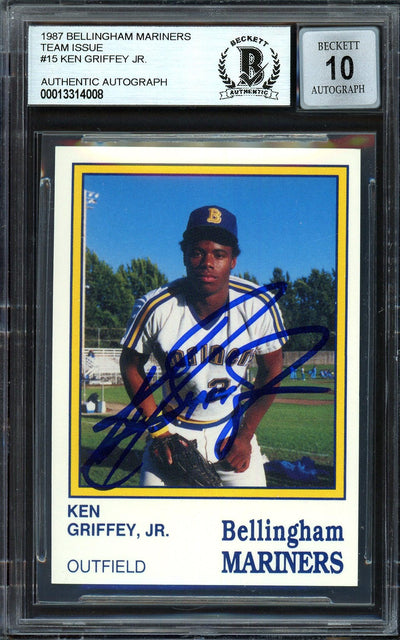 Ken Griffey Jr. Autographed 1987 Bellingham Mariners Rookie Card #15 Seattle Mariners Auto Grade Gem Mint 10 Beckett BAS #13314008