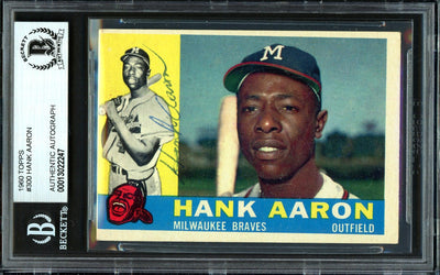 Hank Aaron Autographed 1960 Topps Card #300 Milwaukee Braves Vintage Signature Beckett BAS #13022247