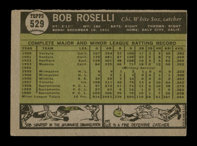Bob Roselli Autographed 1961 Topps Rookie Card #529 Chicago White Sox High Number SKU #197772