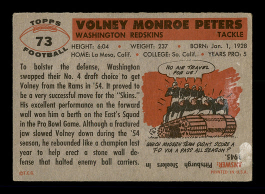 Volney Peters Autographed 1956 Topps Card #73 Washington SKU #197971