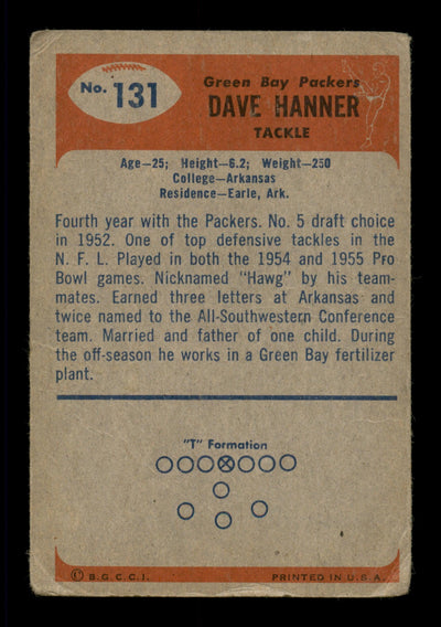 Dave Hanner Autographed 1955 Bowman Card #131 Green Bay Packers SKU #198034