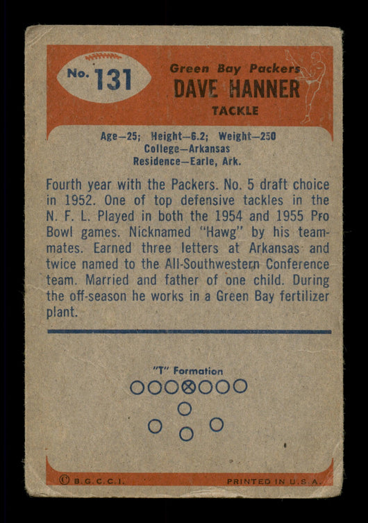 Dave Hanner Autographed 1955 Bowman Card #131 Green Bay Packers SKU #198034