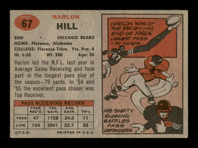 Harlon Hill Autographed 1957 Topps Card #67 Chicago Bears SKU #198057