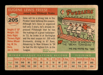 Gene Freese Autographed 1955 Topps Rookie Card #205 Pittsburgh Pirates SKU #198316