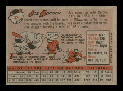 Joe Adcock Autographed 1958 Topps Card #325 Milwaukee Braves SKU #198553