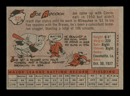 Joe Adcock Autographed 1958 Topps Card #325 Milwaukee Braves SKU #198553