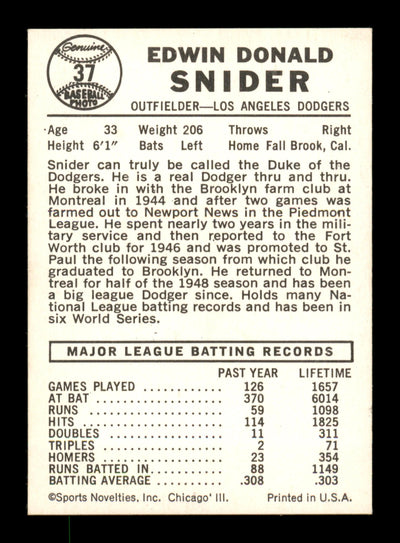 Duke Snider Autographed 1960 Leaf Card #37 Los Angeles Dodgers SKU #198807