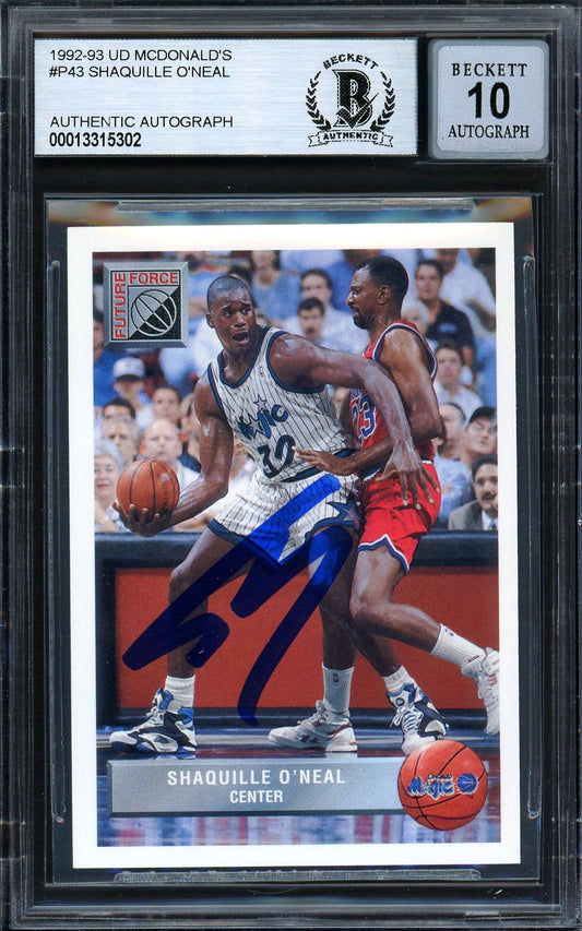 Shaquille Shaq O'Neal Autographed 1992-93 Upper Deck McDonald's Rookie Card #P43 Orlando Magic Auto Grade Gem Mint 10 Beckett BAS #13315302
