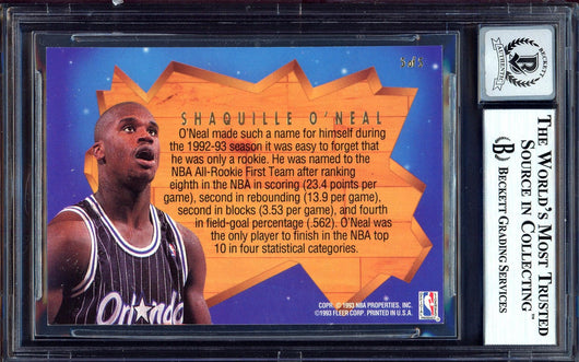 Shaquille Shaq O'Neal Autographed 1993-94 Fleer Ultra All Rookie Card #5 Orlando Magic Auto Grade Gem Mint 10 Beckett BAS #13315313