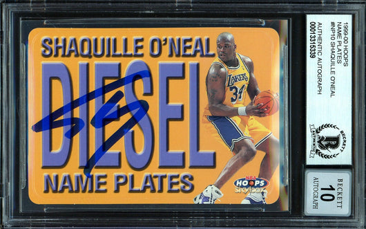Shaquille Shaq O'Neal Autographed 1999-00 Hoops Name Plates Card #10 Los Angeles Lakers Auto Grade Gem Mint 10 Beckett BAS #13315339
