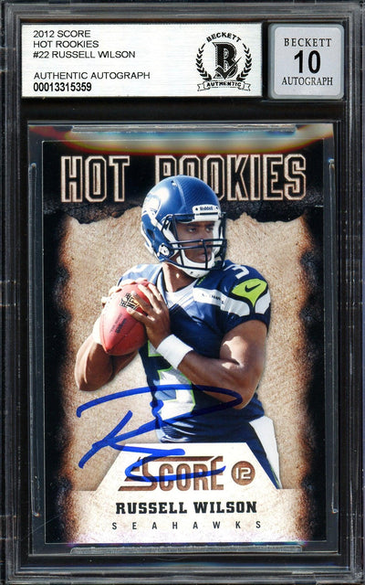 Russell Wilson Autographed 2012 Score Hot Rookies Rookie Card #22 Seattle Seahawks Auto Grade Gem Mint 10 Beckett BAS #13315359