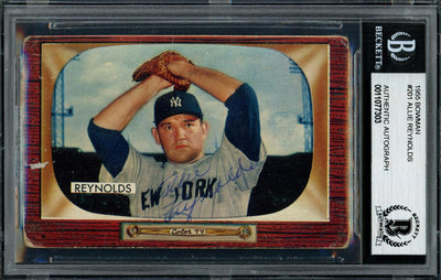 Allie Reynolds Autographed 1955 Bowman Card #201 New York Yankees Beckett BAS #11077303