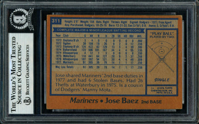 Jose Baez Autographed 1978 Topps Rookie Card #311 Seattle Mariners Beckett BAS #11317520