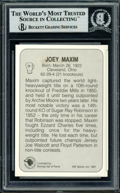 Joey Maxim Autographed 1991 All World Card #28 "Best Wishes" Beckett BAS #11318244
