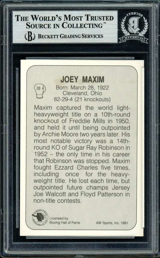 Joey Maxim Autographed 1991 All World Card #28 "Best Wishes" Beckett BAS #11318244