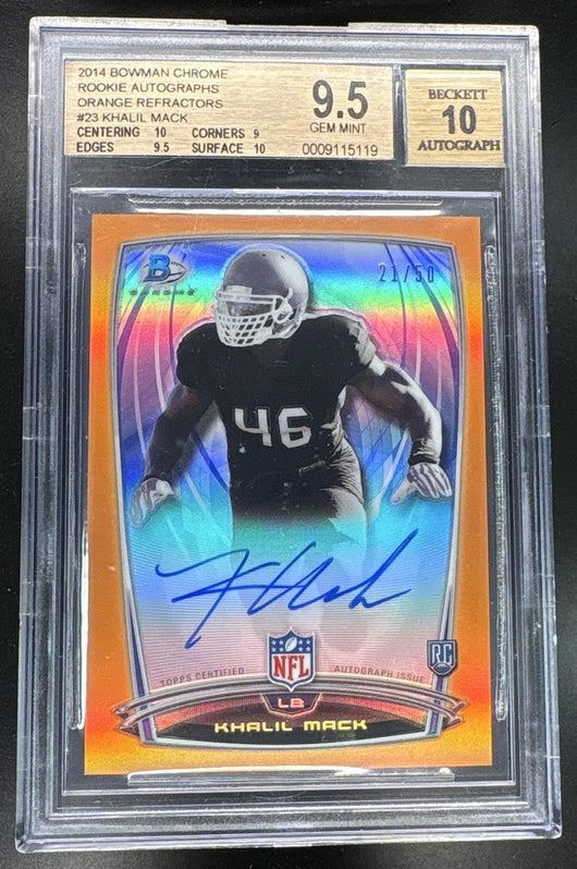 2014 Bowman Chrome #23 Khalil Mack Rookie RC Orange Refractor Auto /50 BGS 9.5