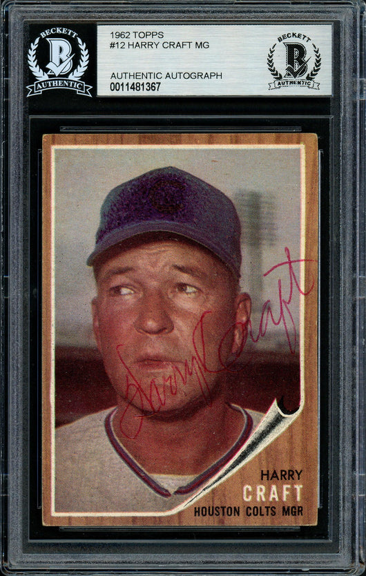 Harry Craft Autographed 1962 Topps Card #12 Houston Colt .45's Beckett BAS #11481367