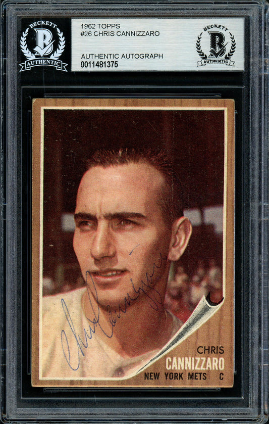 Chris Cannizzaro Autographed 1962 Topps Card #26 New York Mets Beckett BAS #11481375