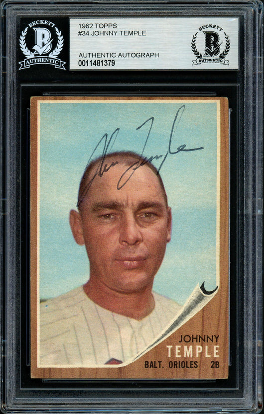 Johnny Temple Autographed 1962 Topps Card #34 Baltimore Orioles Beckett BAS #11481379