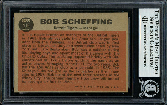 Bob Scheffing Autographed 1962 Topps Card #416 Detroit Tigers Beckett BAS #11481515