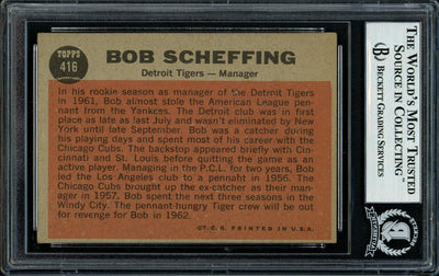 Bob Scheffing Autographed 1962 Topps Card #416 Detroit Tigers Beckett BAS #11481515