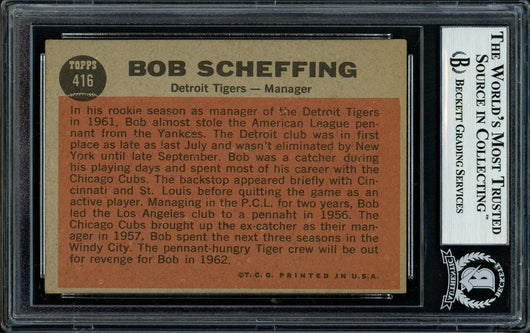 Bob Scheffing Autographed 1962 Topps Card #416 Detroit Tigers Beckett BAS #11481515