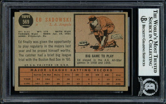Ed Sadowski Autographed 1962 Topps High Number Card #569 Los Angeles Angels Beckett BAS #11481581