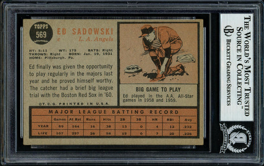 Ed Sadowski Autographed 1962 Topps High Number Card #569 Los Angeles Angels Beckett BAS #11481581