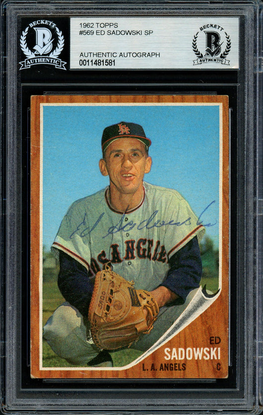 Ed Sadowski Autographed 1962 Topps High Number Card #569 Los Angeles Angels Beckett BAS #11481581
