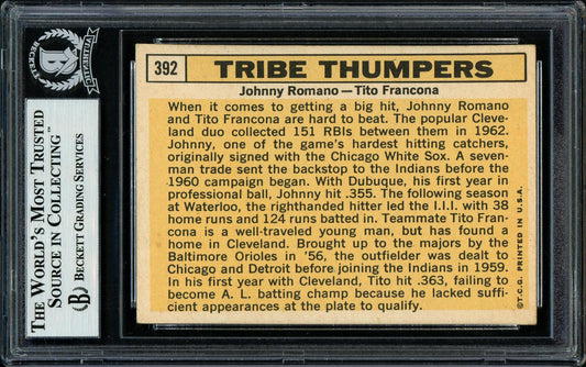 Johnny Romano & Tito Francona Autographed 1963 Topps Card #392 Cleveland Indians Tribe Thumpers Beckett BAS #11481887
