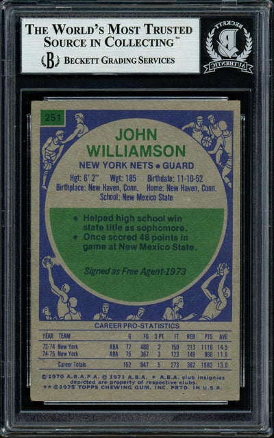 Super John Williamson Autographed 1975-76 Topps Card #251 New Jersey Nets Beckett BAS #11482150