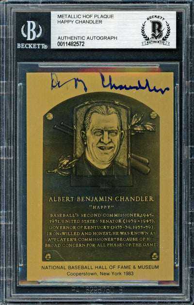 A.B. AB "Happy" Chandler Autographed 1983 Metallic HOF Plaque Card Commissioner Beckett BAS #11482572