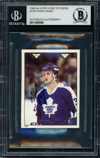 Frank Nigro Autographed 1983-84 O-Pee-Chee Sticker Card #149 Toronto Maple Leafs Beckett BAS #11482592
