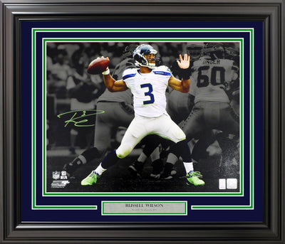 Russell Wilson Autographed Framed 16x20 Photo Seattle Seahawks 1st Game Spotlight RW Holo Stock #200372