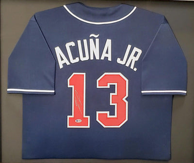 Atlanta Braves Ronald Acuna Jr. Autographed Framed Blue Jersey Beckett BAS Stock #200430