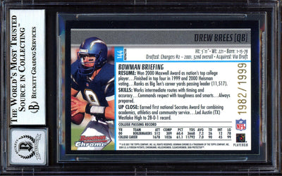 Drew Brees Autographed 2001 Bowman Chrome Refractor Rookie Card #144 San Diego Chargers Auto Grade Gem Mint 10 #1982/1999 Beckett BAS #13604569