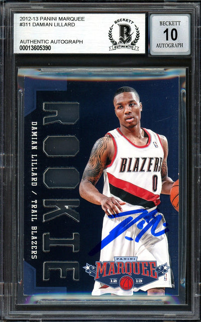 Damian Lillard Autographed 2012-13 Panini Marquee Rookie Card #311 Portland Trail Blazers Auto Grade Gem Mint 10 Beckett BAS #13605390