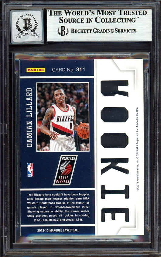 Damian Lillard Autographed 2012-13 Panini Marquee Rookie Card #311 Portland Trail Blazers Auto Grade Gem Mint 10 Beckett BAS #13605392