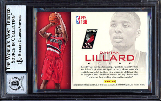 Damian Lillard Autographed 2012-13 Panini Intrigue Rookie Card #138 Portland Trail Blazers Auto Grade Gem Mint 10 Beckett BAS #13605409
