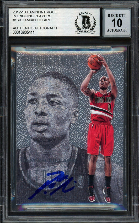 Damian Lillard Autographed 2012-13 Panini Intrigue Rookie Card #139 Portland Trail Blazers Auto Grade Gem Mint 10 Beckett BAS #13605411