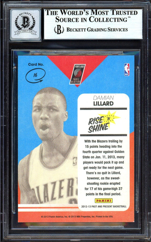 Damian Lillard Autographed 2012-13 Panini Past & Present Rise N Shine Rookie Card #16 Portland Trail Blazers Auto Grade Gem Mint 10 Beckett BAS #13605447
