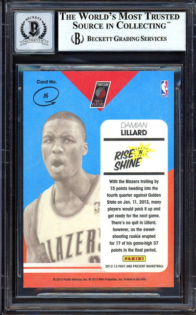Damian Lillard Autographed 2012-13 Panini Past & Present Rise N Shine Rookie Card #16 Portland Trail Blazers Auto Grade Gem Mint 10 Beckett BAS #13605444