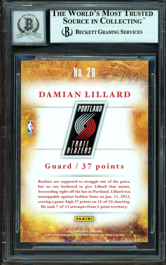 Damian Lillard Autographed 2012-13 Panini Brilliance Scorers Inc. Rookie Card #20 Portland Trail Blazers Auto Grade Gem Mint 10 Beckett BAS #13605499