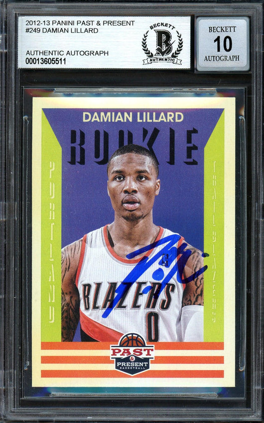 Damian Lillard Autographed 2012-13 Panini Past & Present Rookie Card #249 Portland Trail Blazers Auto Grade Gem Mint 10 Beckett BAS #13605511